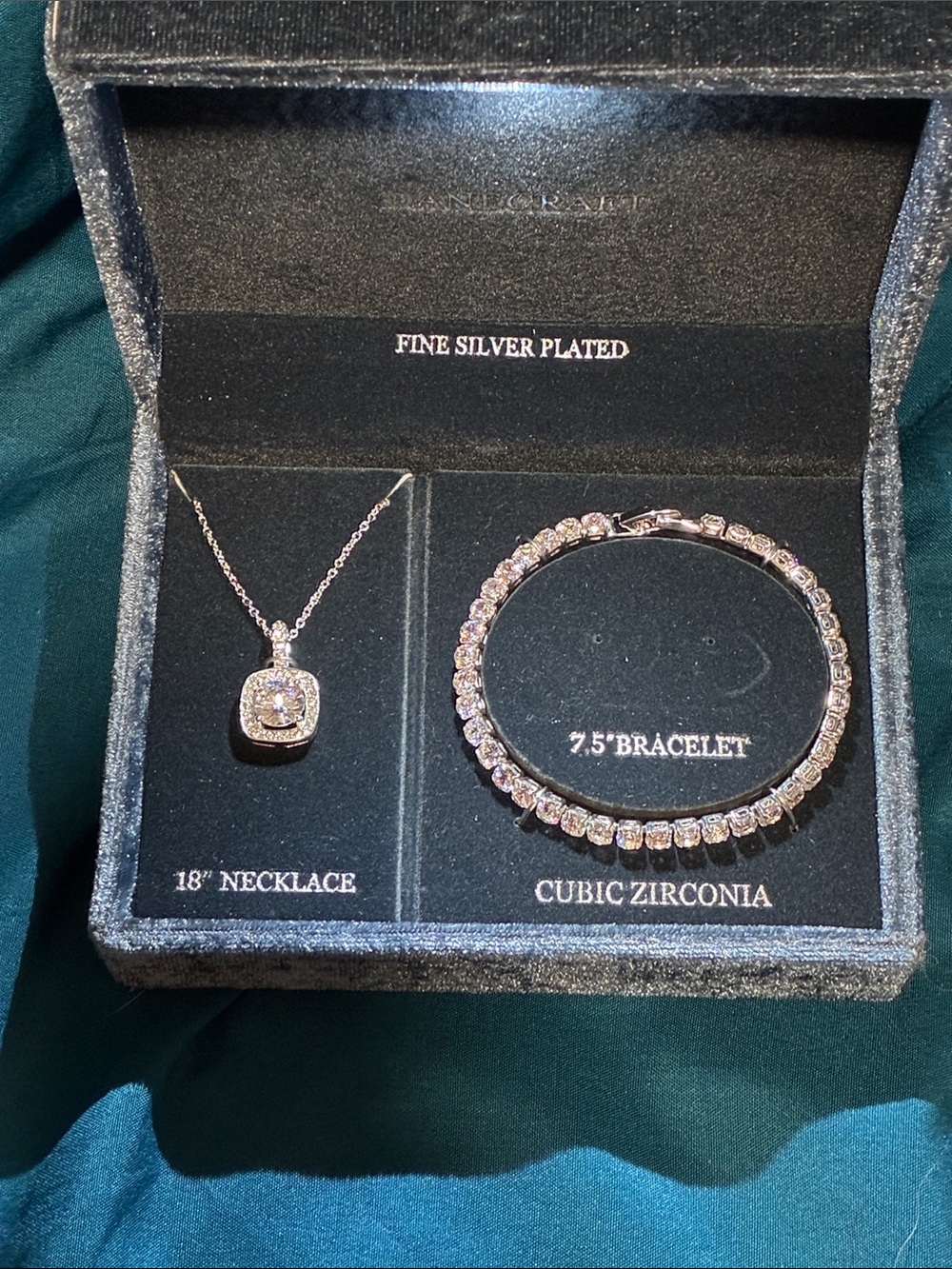 Cubic Zirconia Necklace & Tennis Bracelet Set- Fine Silver Plated